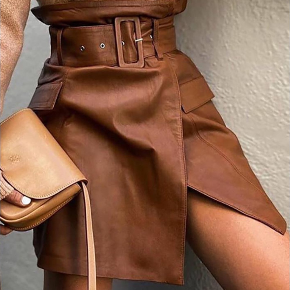 Brown faux leather skirt